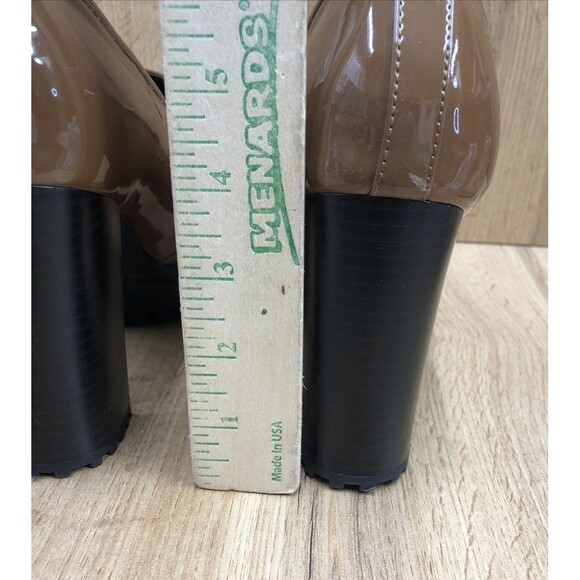 GUESS Women’s Keaton Chunky Platform Heels Brown Patent Leather Shoes Size 8 M - Picture 10 of 16